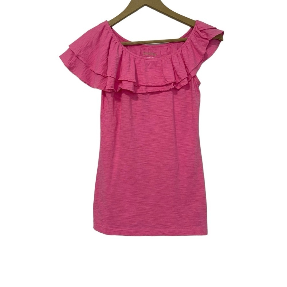 Lilly Pulitzer Hot‎ Pink Asymmetric Ruffle Shoulder Top Size XS Preppy Colorful
